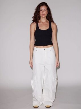 “LE” Local European White Relaxed Denim Cargo Jeans - Size S